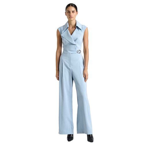 Cue Pale Blue Viscose Twill Wide Leg Jumpsuit